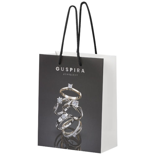 Sac en papier promotionnel taille moyenne 18x23x9 cm Blanc / Noir